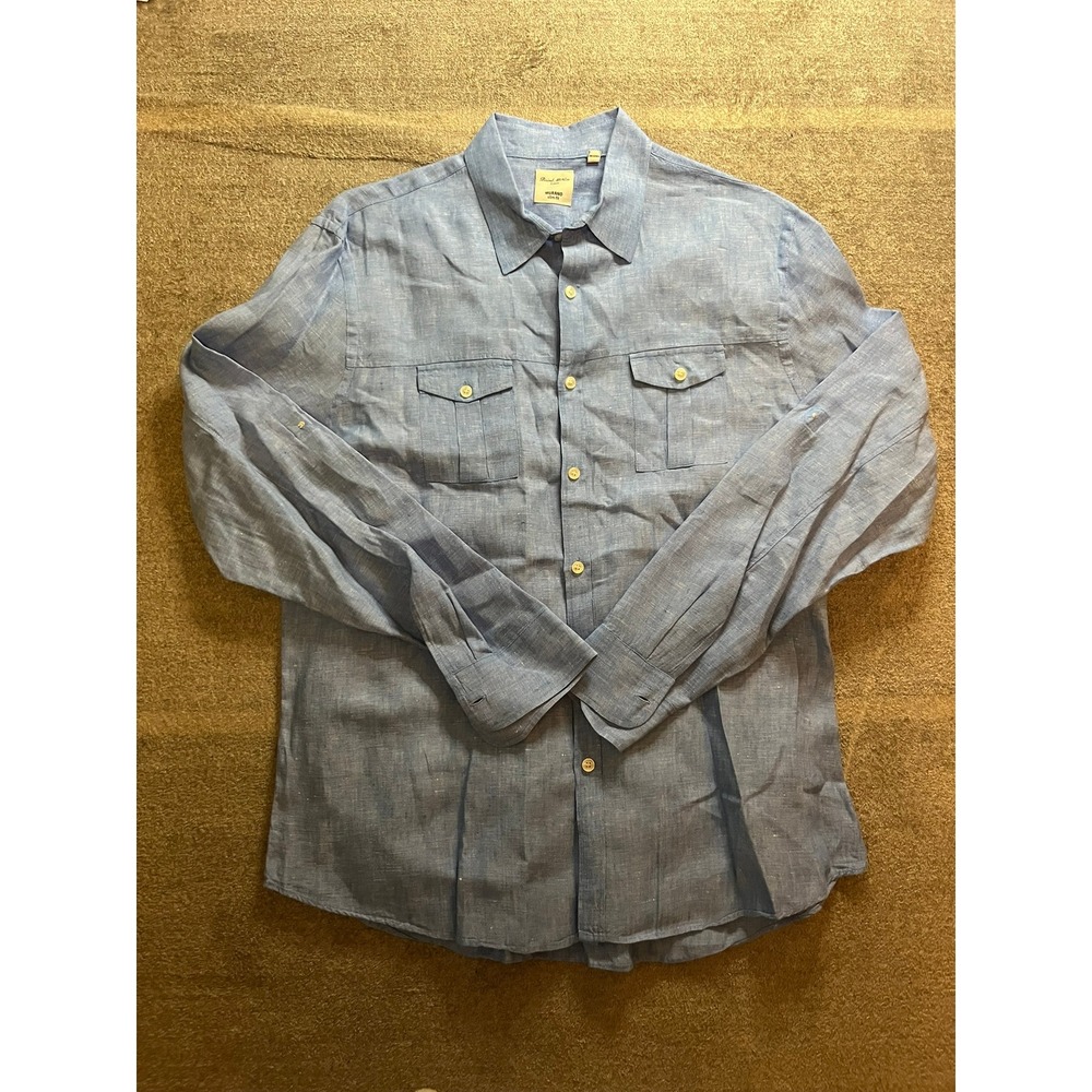 J.Crew Baird McNutt Linen Shirt Mens XL Slim Fit Blue Long Sleeve Button Down